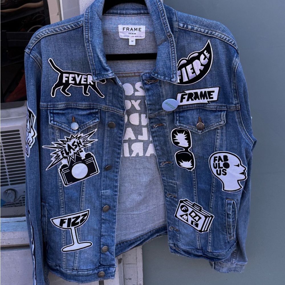 Frame Denim Blue Jacket with Graphic Patches